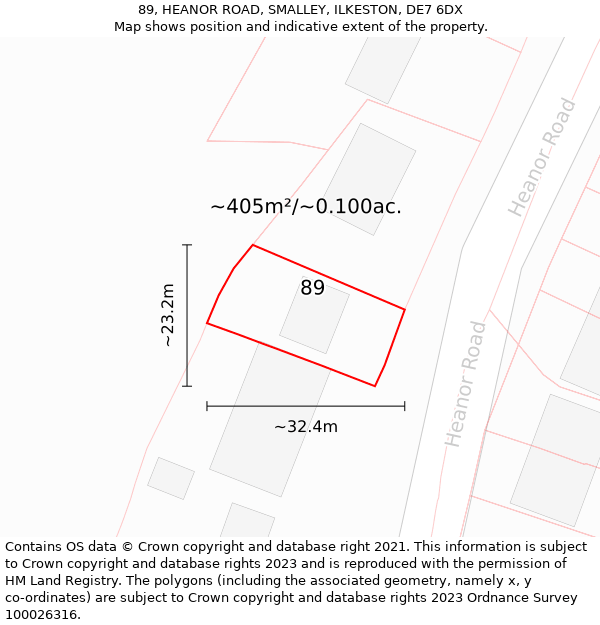 89, HEANOR ROAD, SMALLEY, ILKESTON, DE7 6DX: Plot and title map