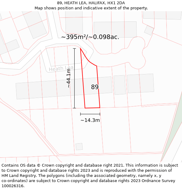 89, HEATH LEA, HALIFAX, HX1 2DA: Plot and title map