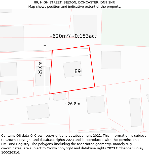 89, HIGH STREET, BELTON, DONCASTER, DN9 1NR: Plot and title map