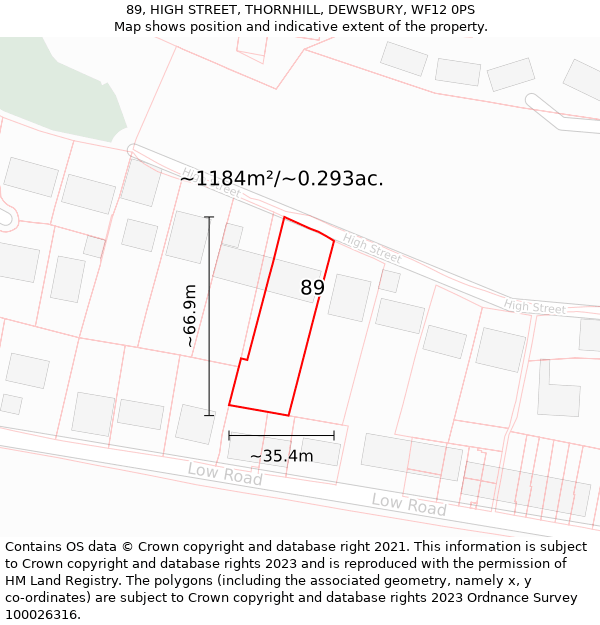 89, HIGH STREET, THORNHILL, DEWSBURY, WF12 0PS: Plot and title map