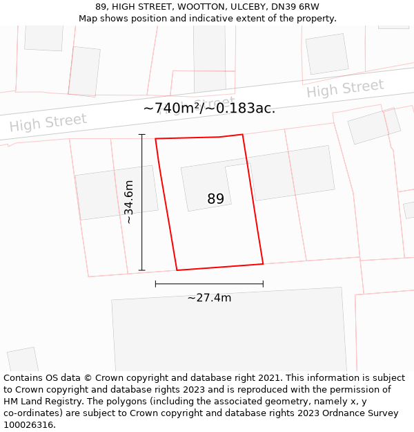 89, HIGH STREET, WOOTTON, ULCEBY, DN39 6RW: Plot and title map