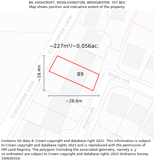 89, HIGHCROFT, WOOLAVINGTON, BRIDGWATER, TA7 8EU: Plot and title map