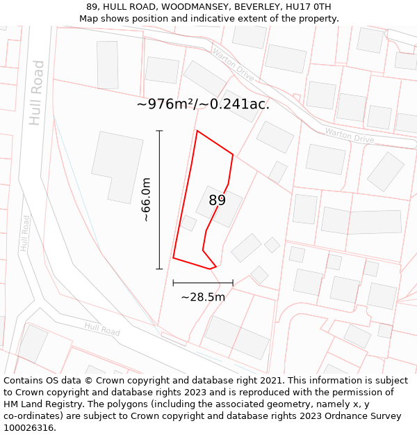 89, HULL ROAD, WOODMANSEY, BEVERLEY, HU17 0TH: Plot and title map