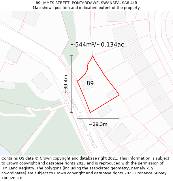 89, JAMES STREET, PONTARDAWE, SWANSEA, SA8 4LR: Plot and title map