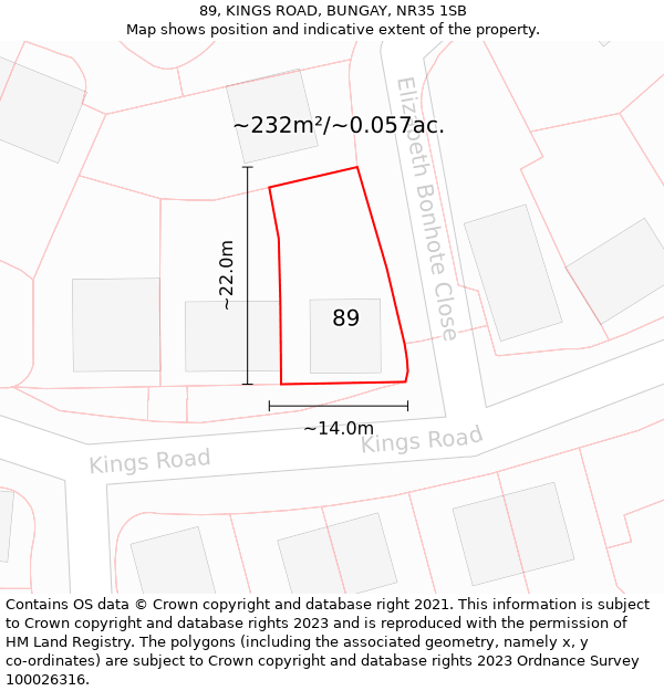 89, KINGS ROAD, BUNGAY, NR35 1SB: Plot and title map