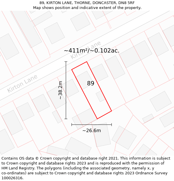 89, KIRTON LANE, THORNE, DONCASTER, DN8 5RF: Plot and title map