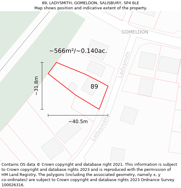 89, LADYSMITH, GOMELDON, SALISBURY, SP4 6LE: Plot and title map