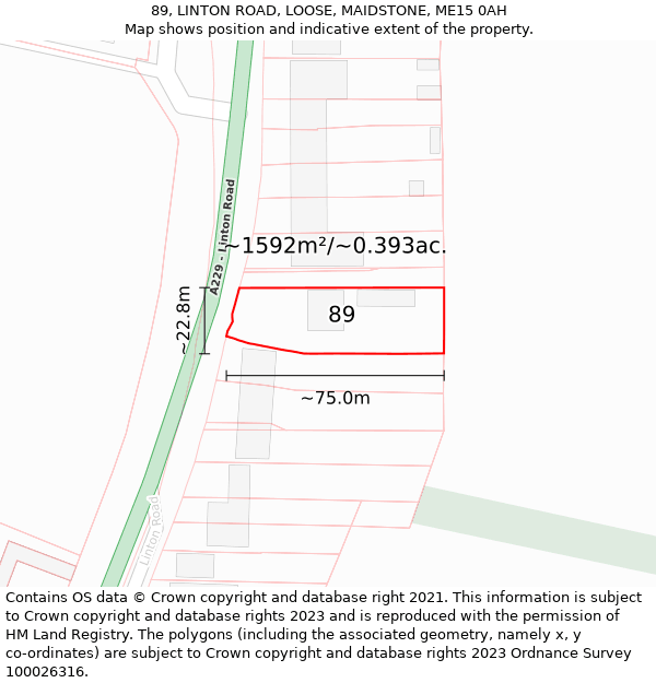 89, LINTON ROAD, LOOSE, MAIDSTONE, ME15 0AH: Plot and title map