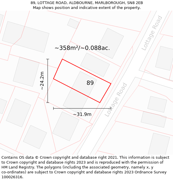 89, LOTTAGE ROAD, ALDBOURNE, MARLBOROUGH, SN8 2EB: Plot and title map