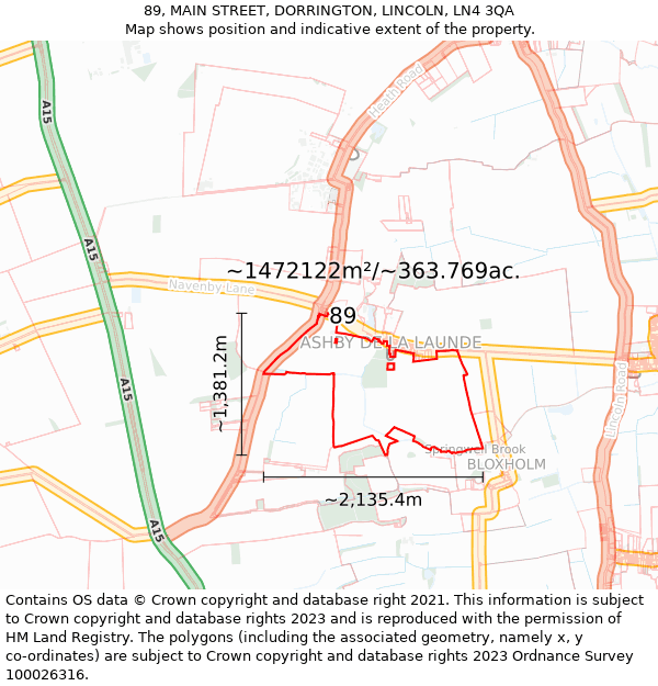 89, MAIN STREET, DORRINGTON, LINCOLN, LN4 3QA: Plot and title map