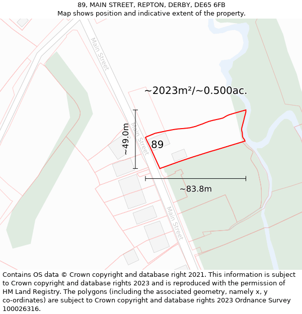 89, MAIN STREET, REPTON, DERBY, DE65 6FB: Plot and title map