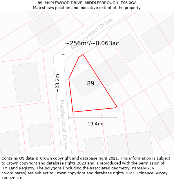 89, MAPLEWOOD DRIVE, MIDDLESBROUGH, TS6 0GA: Plot and title map