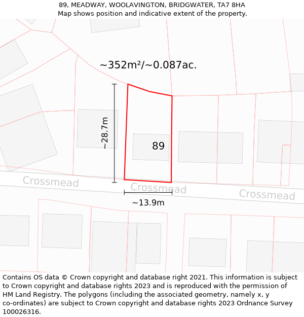 89, MEADWAY, WOOLAVINGTON, BRIDGWATER, TA7 8HA: Plot and title map