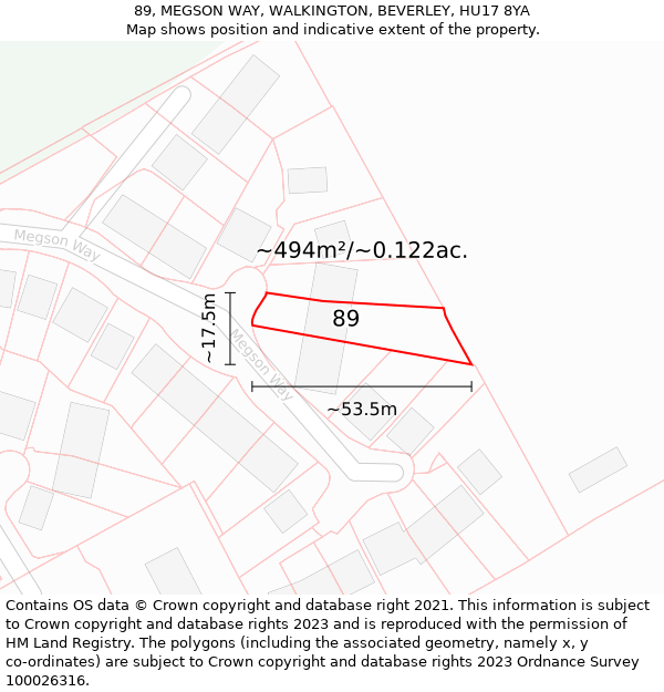 89, MEGSON WAY, WALKINGTON, BEVERLEY, HU17 8YA: Plot and title map