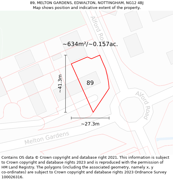 89, MELTON GARDENS, EDWALTON, NOTTINGHAM, NG12 4BJ: Plot and title map