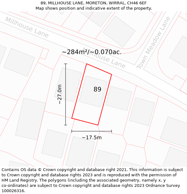 89, MILLHOUSE LANE, MORETON, WIRRAL, CH46 6EF: Plot and title map