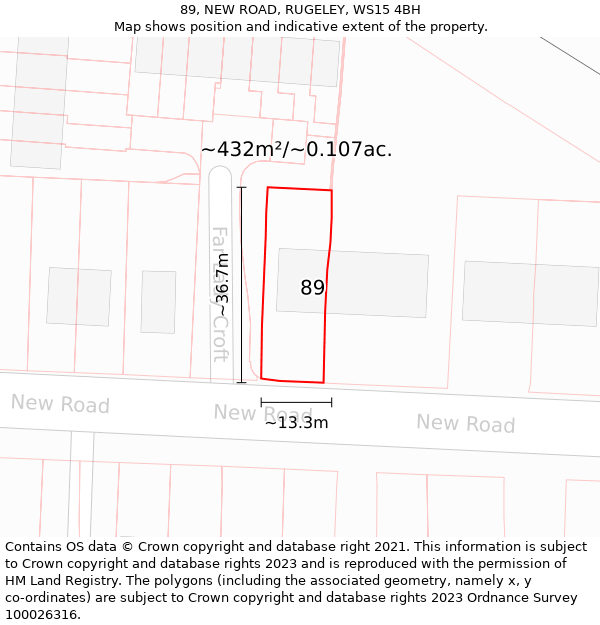 89, NEW ROAD, RUGELEY, WS15 4BH: Plot and title map