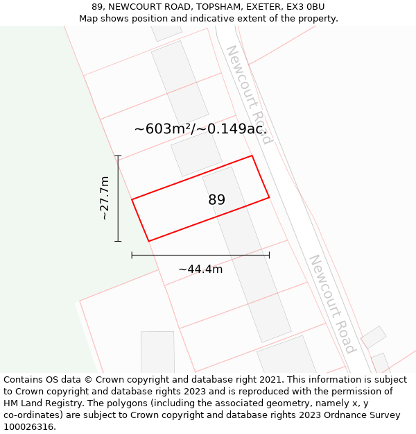 89, NEWCOURT ROAD, TOPSHAM, EXETER, EX3 0BU: Plot and title map