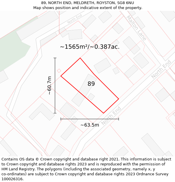 89, NORTH END, MELDRETH, ROYSTON, SG8 6NU: Plot and title map