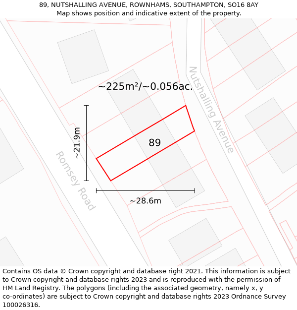 89, NUTSHALLING AVENUE, ROWNHAMS, SOUTHAMPTON, SO16 8AY: Plot and title map