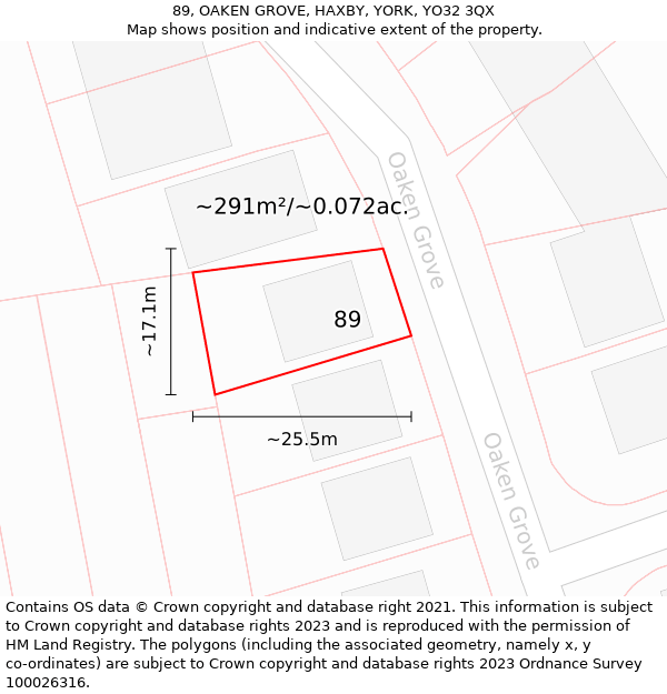 89, OAKEN GROVE, HAXBY, YORK, YO32 3QX: Plot and title map