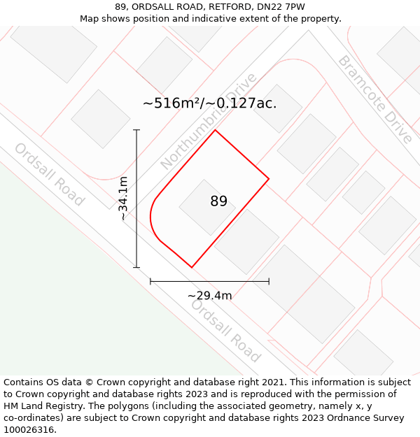 89, ORDSALL ROAD, RETFORD, DN22 7PW: Plot and title map