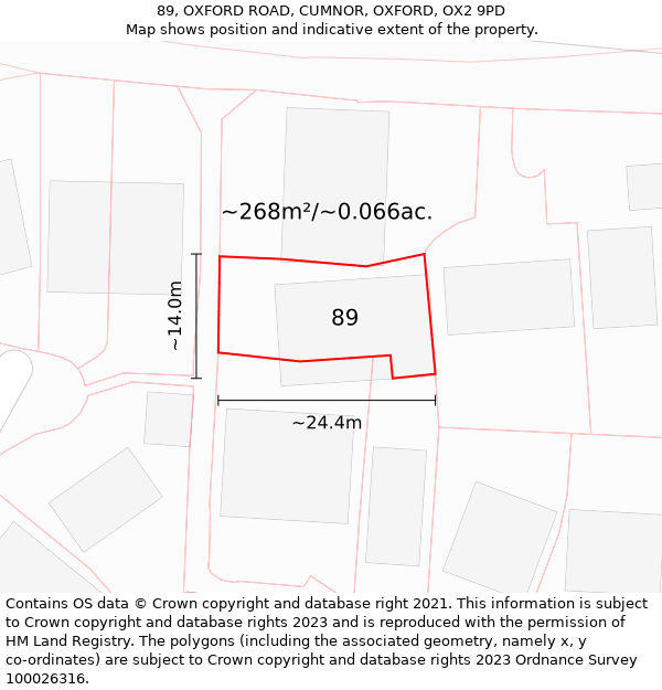 89, OXFORD ROAD, CUMNOR, OXFORD, OX2 9PD: Plot and title map