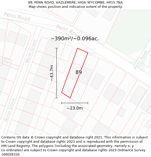 89, PENN ROAD, HAZLEMERE, HIGH WYCOMBE, HP15 7NA: Plot and title map