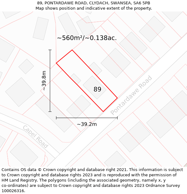 89, PONTARDAWE ROAD, CLYDACH, SWANSEA, SA6 5PB: Plot and title map