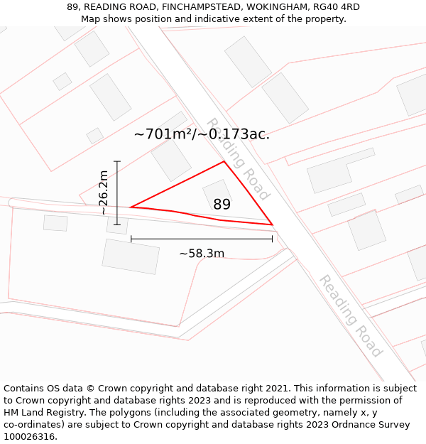 89, READING ROAD, FINCHAMPSTEAD, WOKINGHAM, RG40 4RD: Plot and title map