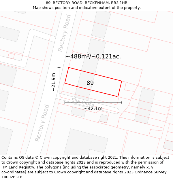 89, RECTORY ROAD, BECKENHAM, BR3 1HR: Plot and title map