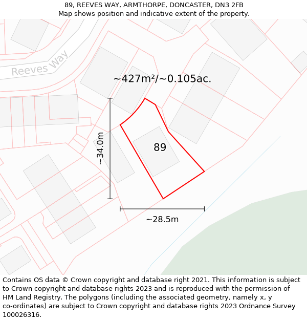 89, REEVES WAY, ARMTHORPE, DONCASTER, DN3 2FB: Plot and title map