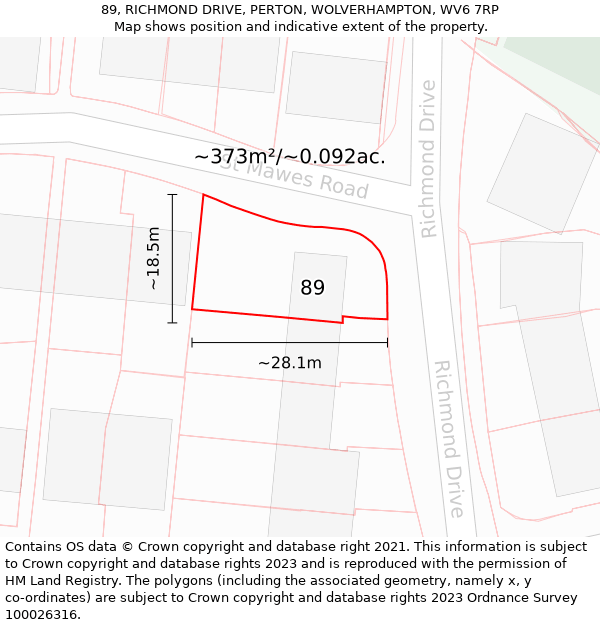 89, RICHMOND DRIVE, PERTON, WOLVERHAMPTON, WV6 7RP: Plot and title map