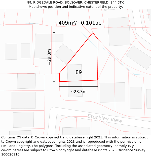 89, RIDGEDALE ROAD, BOLSOVER, CHESTERFIELD, S44 6TX: Plot and title map