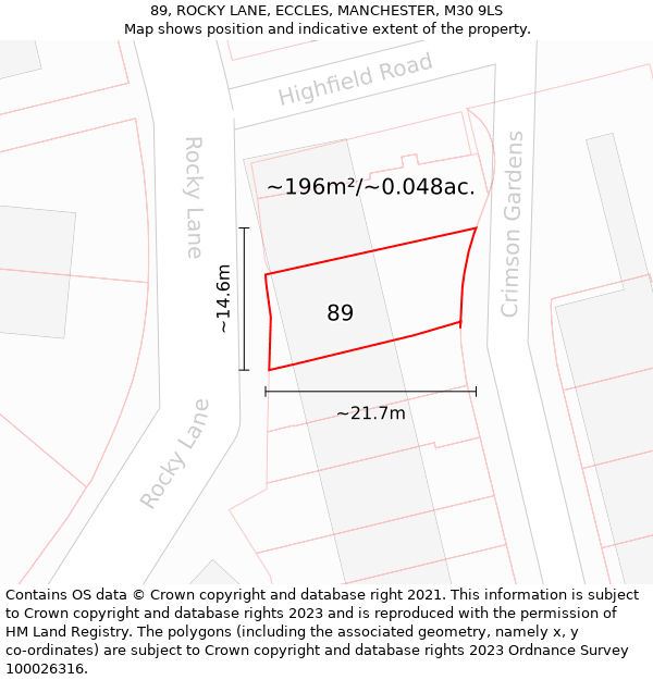 89, ROCKY LANE, ECCLES, MANCHESTER, M30 9LS: Plot and title map