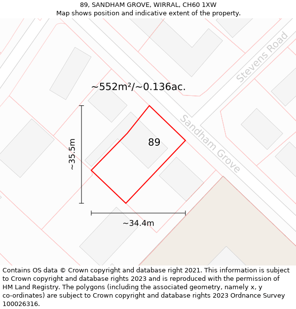89, SANDHAM GROVE, WIRRAL, CH60 1XW: Plot and title map