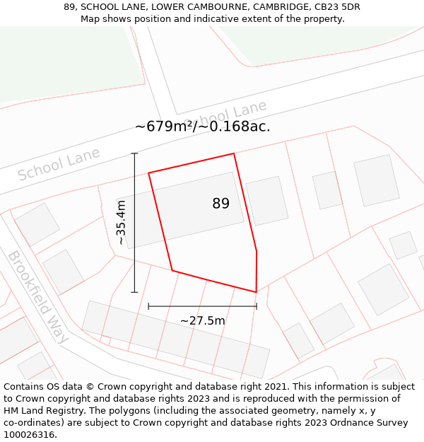 89, SCHOOL LANE, LOWER CAMBOURNE, CAMBRIDGE, CB23 5DR: Plot and title map