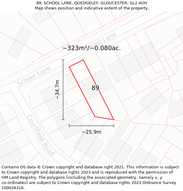 89, SCHOOL LANE, QUEDGELEY, GLOUCESTER, GL2 4UH: Plot and title map