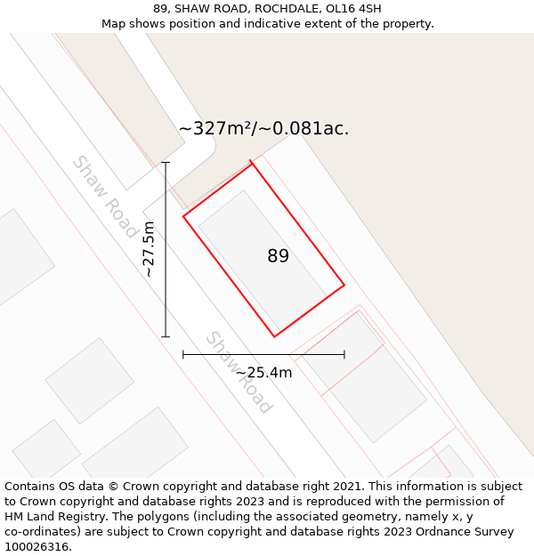 89, SHAW ROAD, ROCHDALE, OL16 4SH: Plot and title map