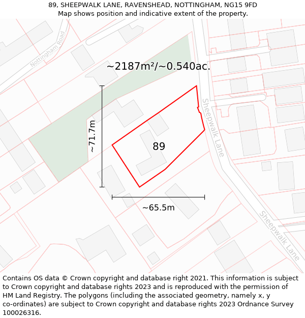 89, SHEEPWALK LANE, RAVENSHEAD, NOTTINGHAM, NG15 9FD: Plot and title map