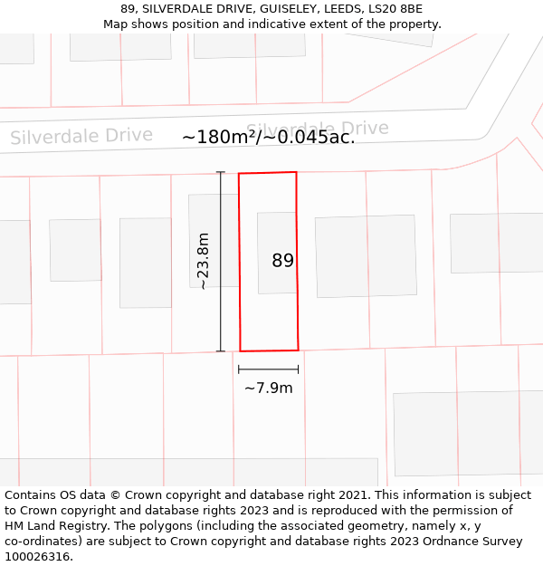 89, SILVERDALE DRIVE, GUISELEY, LEEDS, LS20 8BE: Plot and title map