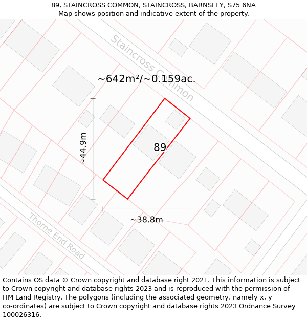 89, STAINCROSS COMMON, STAINCROSS, BARNSLEY, S75 6NA: Plot and title map