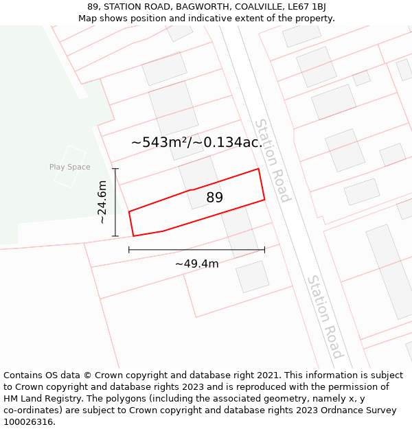89, STATION ROAD, BAGWORTH, COALVILLE, LE67 1BJ: Plot and title map