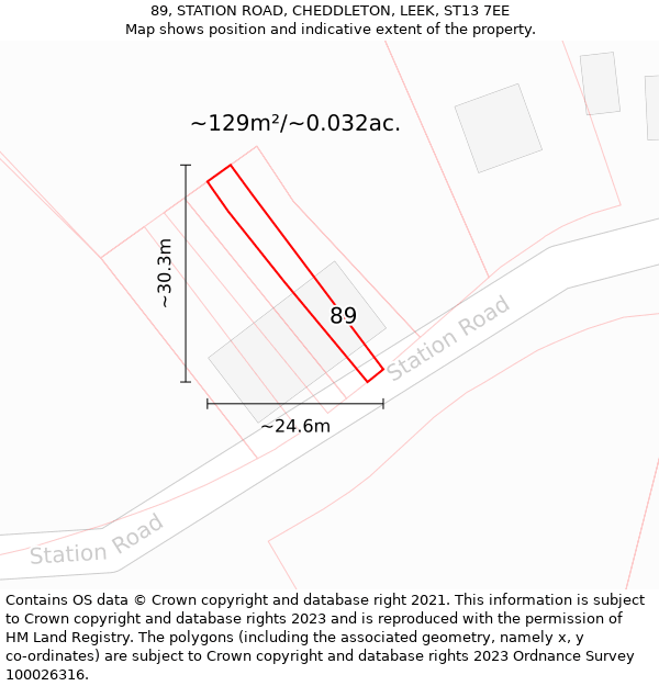 89, STATION ROAD, CHEDDLETON, LEEK, ST13 7EE: Plot and title map