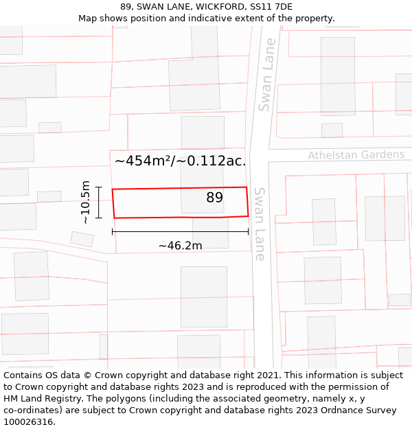 89, SWAN LANE, WICKFORD, SS11 7DE: Plot and title map