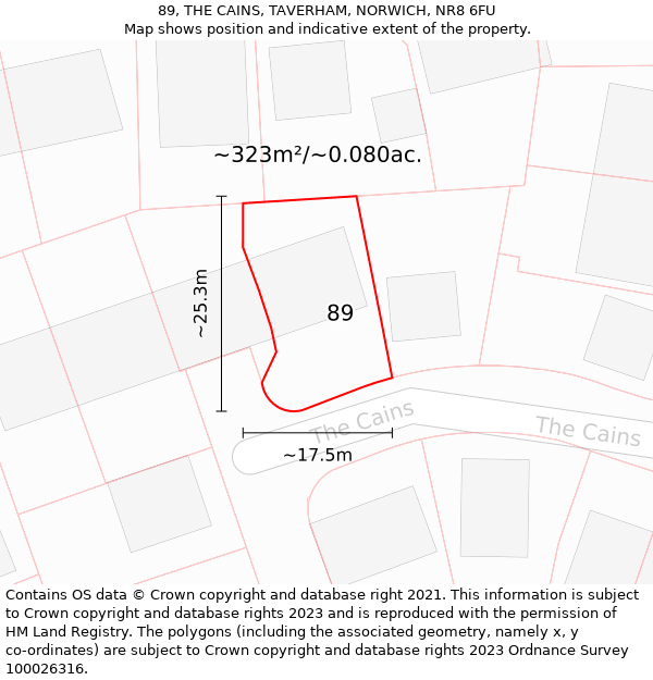 89, THE CAINS, TAVERHAM, NORWICH, NR8 6FU: Plot and title map