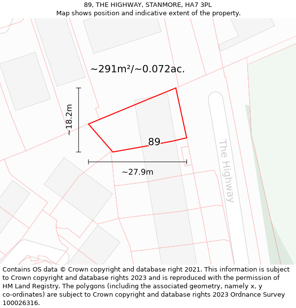 89, THE HIGHWAY, STANMORE, HA7 3PL: Plot and title map