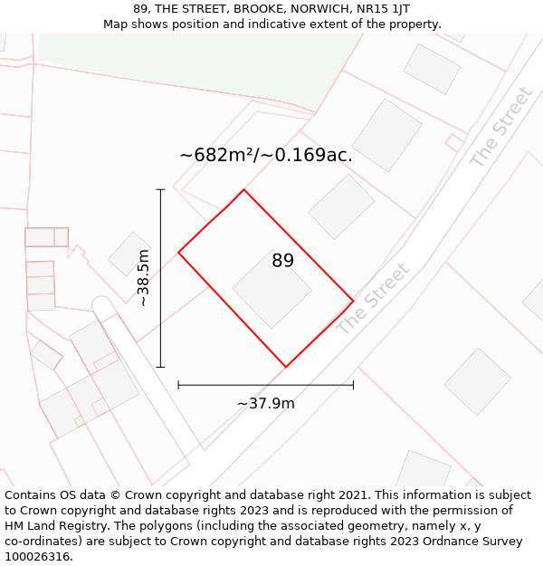 89, THE STREET, BROOKE, NORWICH, NR15 1JT: Plot and title map