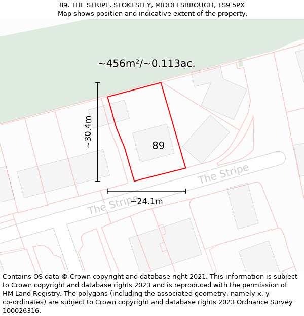 89, THE STRIPE, STOKESLEY, MIDDLESBROUGH, TS9 5PX: Plot and title map