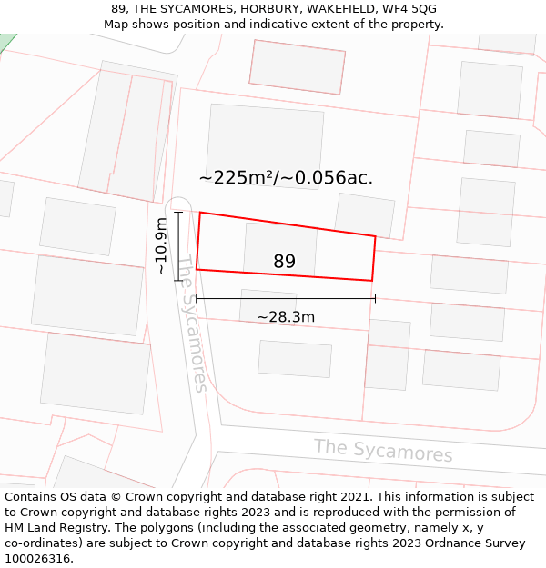 89, THE SYCAMORES, HORBURY, WAKEFIELD, WF4 5QG: Plot and title map